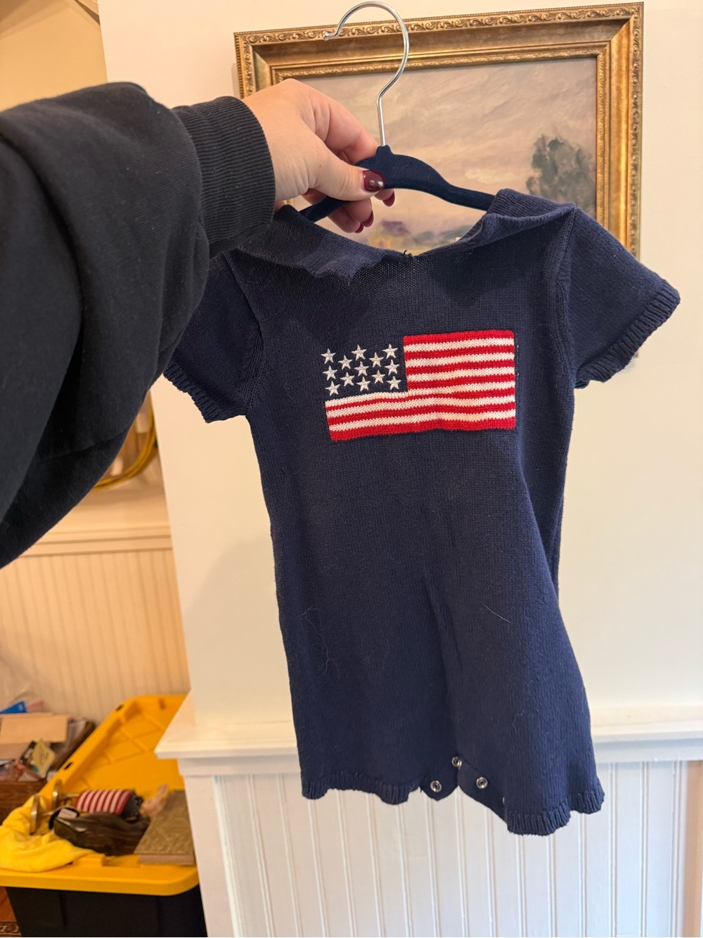 Sperry Navy Short-Sleeve Knit Top with Flag Patch